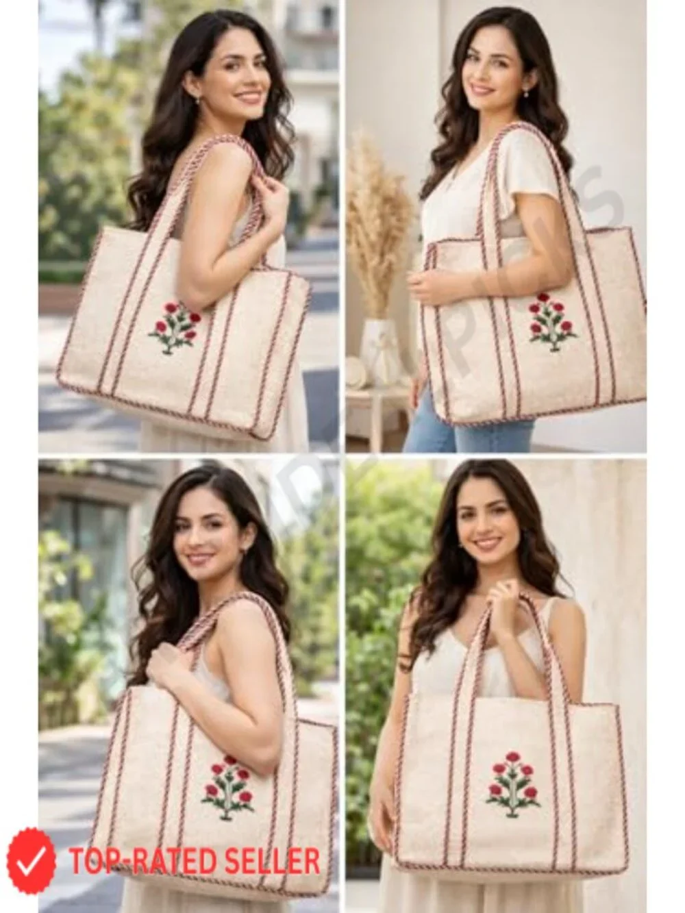 Lightweight Cotton Quilted Reversible Tote Bag Shoulder Travel Purse
